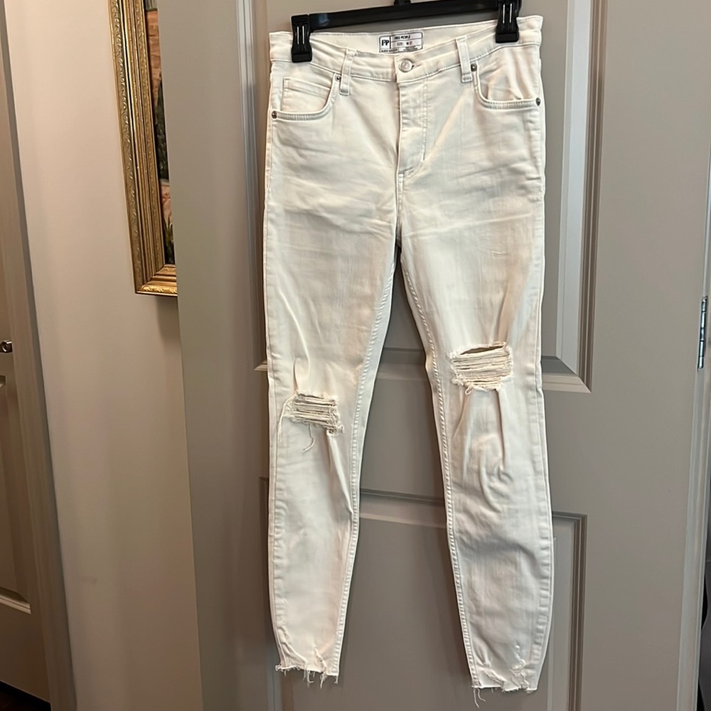 Free People Distressed Off White Jeans